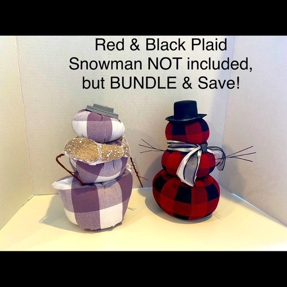 Snowman Plaid Fabric Stuffed Light Purple White - Picture 5 of 5